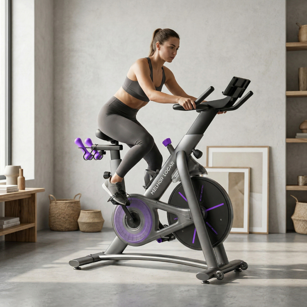 Mulher pedalando na Bike Spinning Melhor Locar
